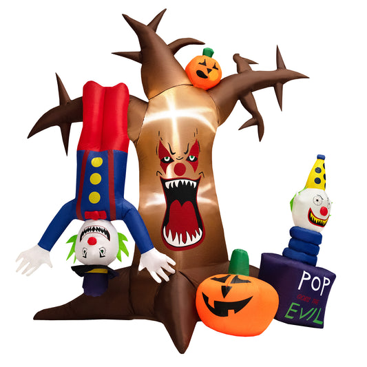 Topbuy 8FT Tall Halloween Inflatable Decoration Blow Up Dead Tree & Pumpkins & Scary Clowns, Bright LED Lights, Air Blower Self-inflate Decoration