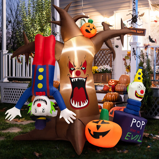 Topbuy 8FT Tall Halloween Inflatable Decoration Blow Up Dead Tree & Pumpkins & Scary Clowns, Bright LED Lights, Air Blower Self-inflate Decoration