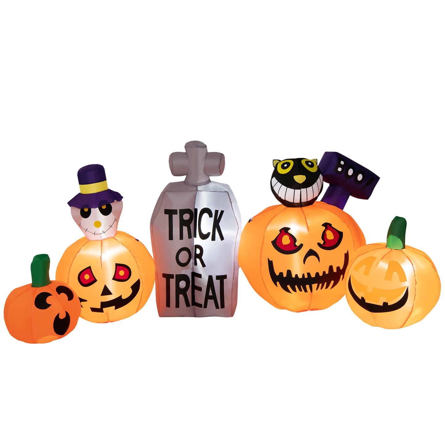 Topbuy 8 FT Long Halloween Inflatable Pumpkins Blow up Yard Decoration w/Pumpkins Tombstone Black Cat Lighted Halloween Outdoor Pumpkin