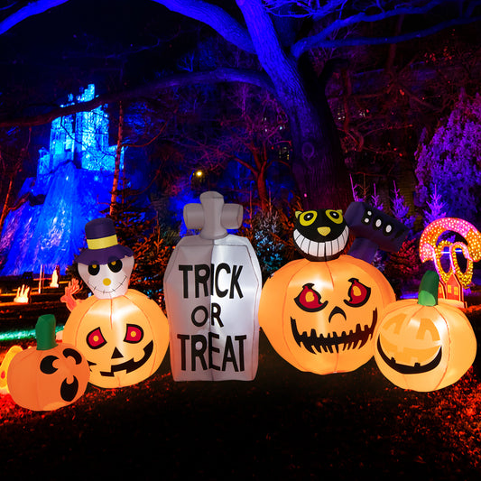 Topbuy 8 FT Long Halloween Inflatable Pumpkins Blow up Yard Decoration w/Pumpkins Tombstone Black Cat Lighted Halloween Outdoor Pumpkin