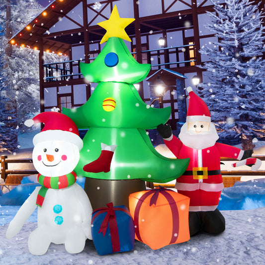 Topbuy 6.5FT Christmas Inflatable Tree Decoration Blow-up Xmas Tree w/ Santa Claus Snowman, Gift Boxes Built-in LED Lights Sandbag Stakes & Ropes