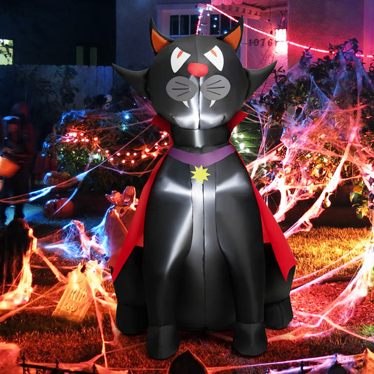 Topbuy 4.7FT Tall Halloween Inflatable Decoration Blow Up Vampire Black Cat with Crimson Cape Halloween Decor with Bright LED?Lights