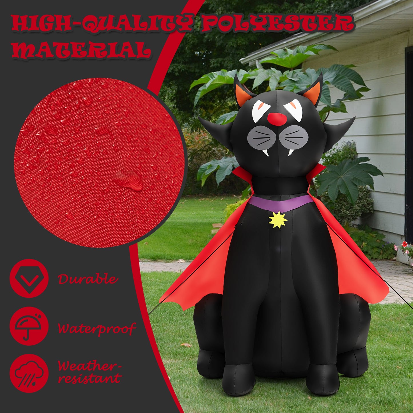 Topbuy 4.7FT Tall Halloween Inflatable Decoration Blow Up Vampire Black Cat with Crimson Cape Halloween Decor with Bright LED?Lights