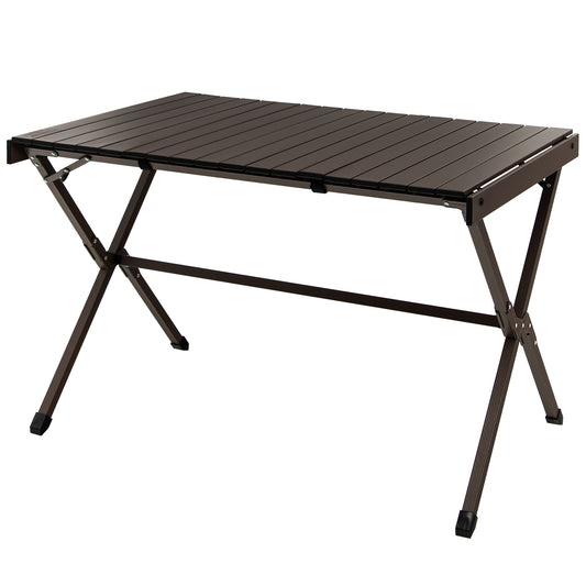 Topbuy Folding Camping Table 4-6 Person Portable Aluminum Camp Table Lightweight Roll Up Table with Carrying Bag for Beach Picnic BBQ and Backyard Brown/Grey