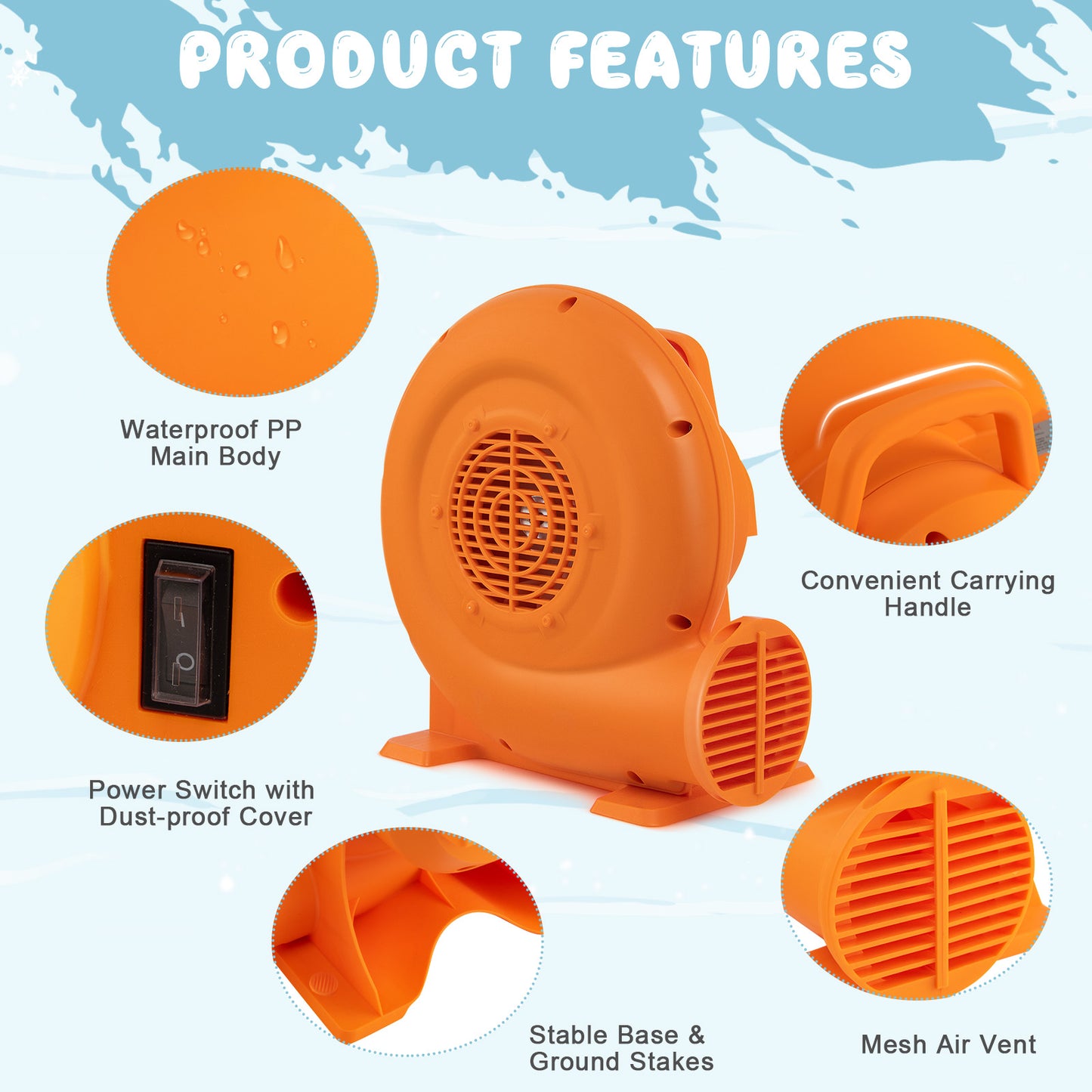 Topbuy Electric Air Blower Inflatable Bouncer Blower with Handle Large Air Outlet Commercial Air Blower for Inflatable Castle and Jump Slides 380W 0.5HP