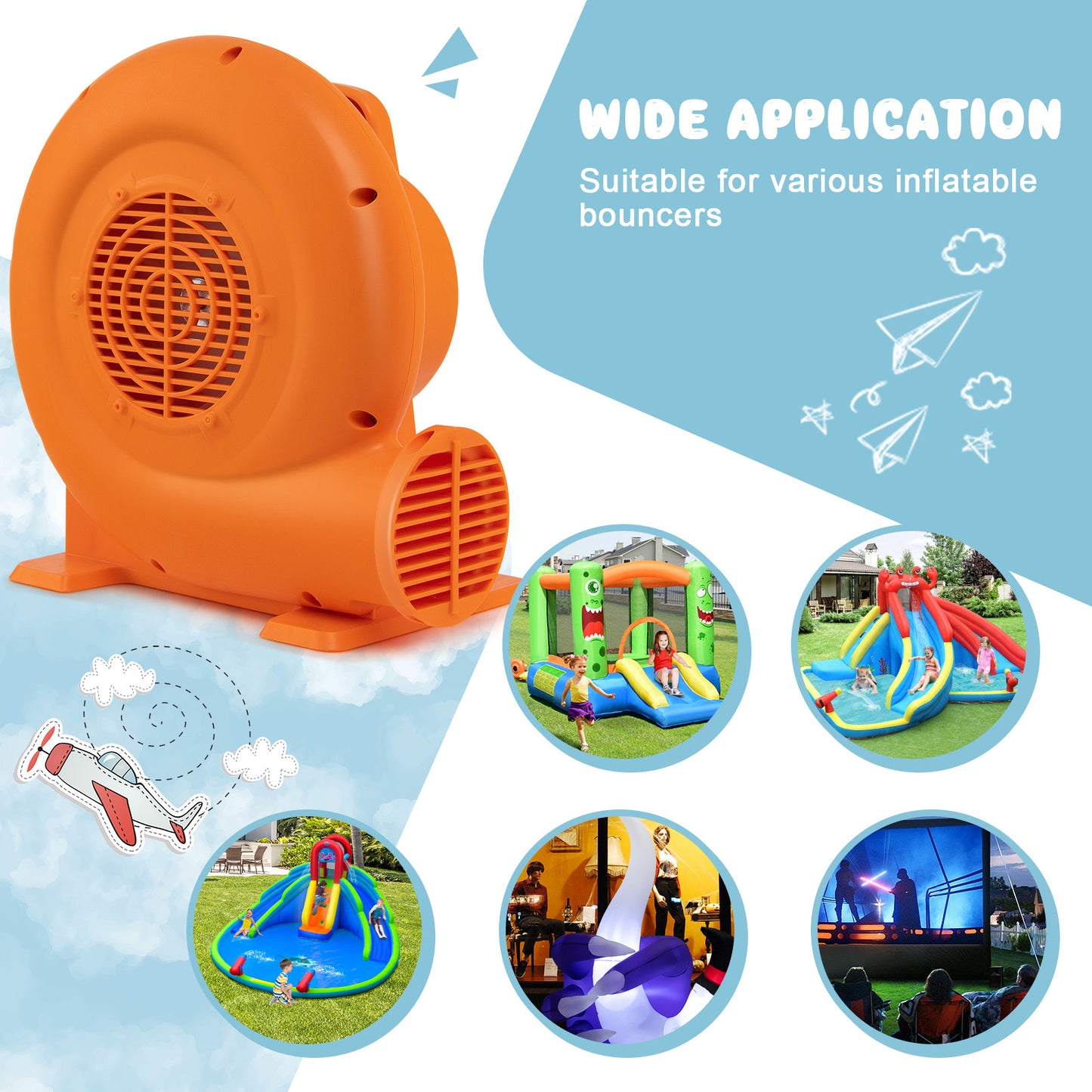 Topbuy Electric Air Blower Inflatable Bouncer Blower with Handle Large Air Outlet Commercial Air Blower for Inflatable Castle and Jump Slides 550W 0.7HP