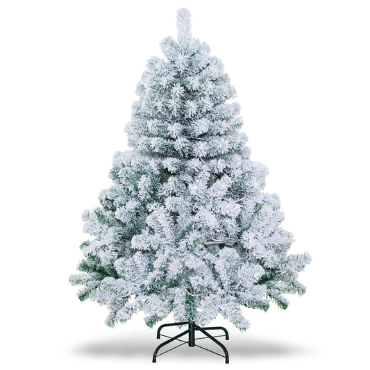 Topbuy 4.5 FT Snow Flocked Christmas Tree Pre-lit Christmas Tree w/295 Branch Tips & 150 Warm White LED Lights
