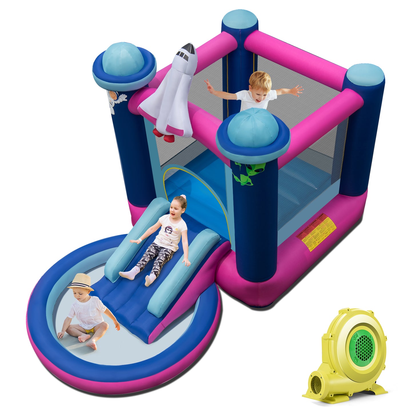 Topbuy Inflatable Kids Water Slide w/ Splash Pool Indoor Outdoor Bouncy Castle Center Portable Blow Up Slide Jumping House w/ Carry Bag & Bouncer Stakes (with 480W Blower)