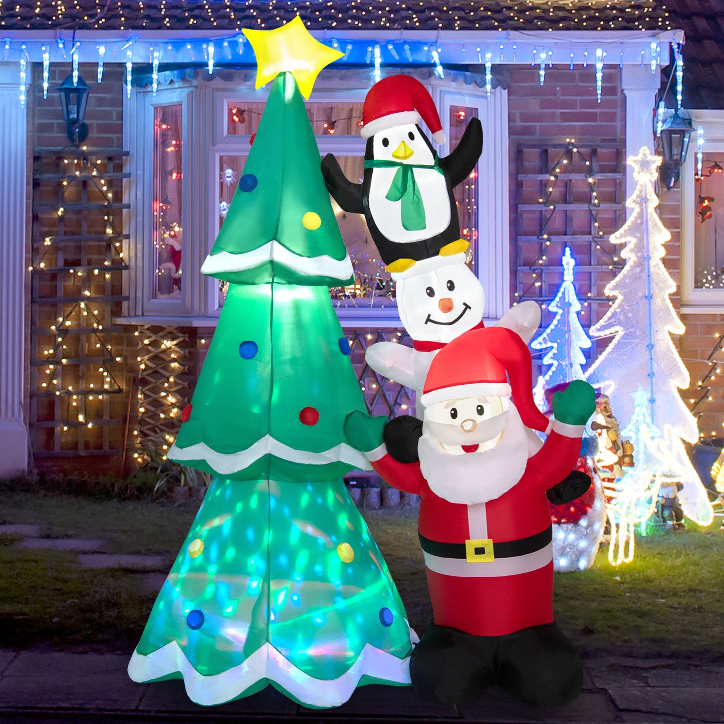 Topbuy 8.7 FT Inflatable Christmas Tree and Santa Claus, Blow up Christmas Tree with Santa Penguin & Snowman Xmas Outdoor Inflatable Decoration