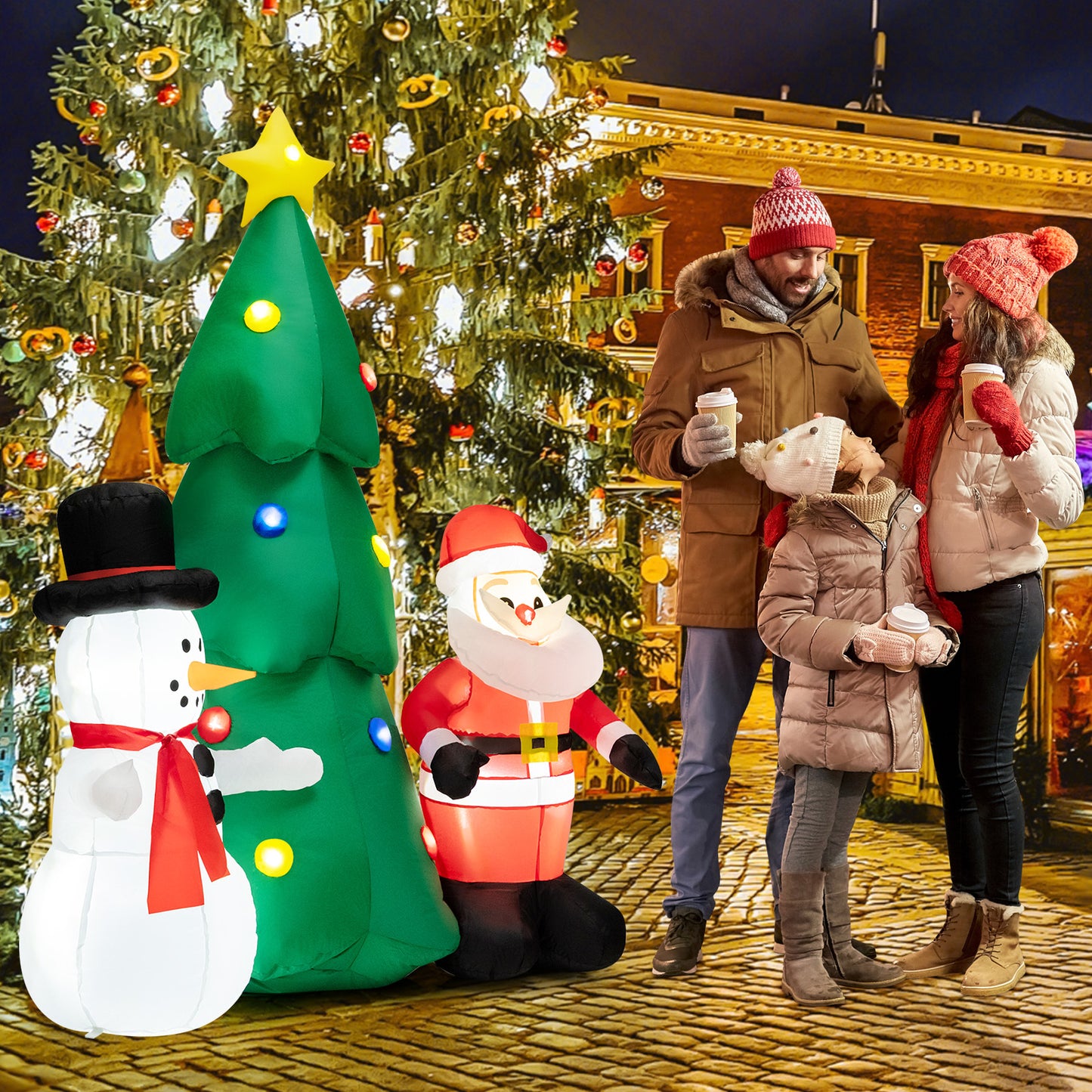 Topbuy 6FT Inflatable Christmas Tree & Santa Claus w/ LEDs & Air Blower Blow Up Yard Decoration Inflates Christmas Tree Snow Man w/ Tethers & Stakes