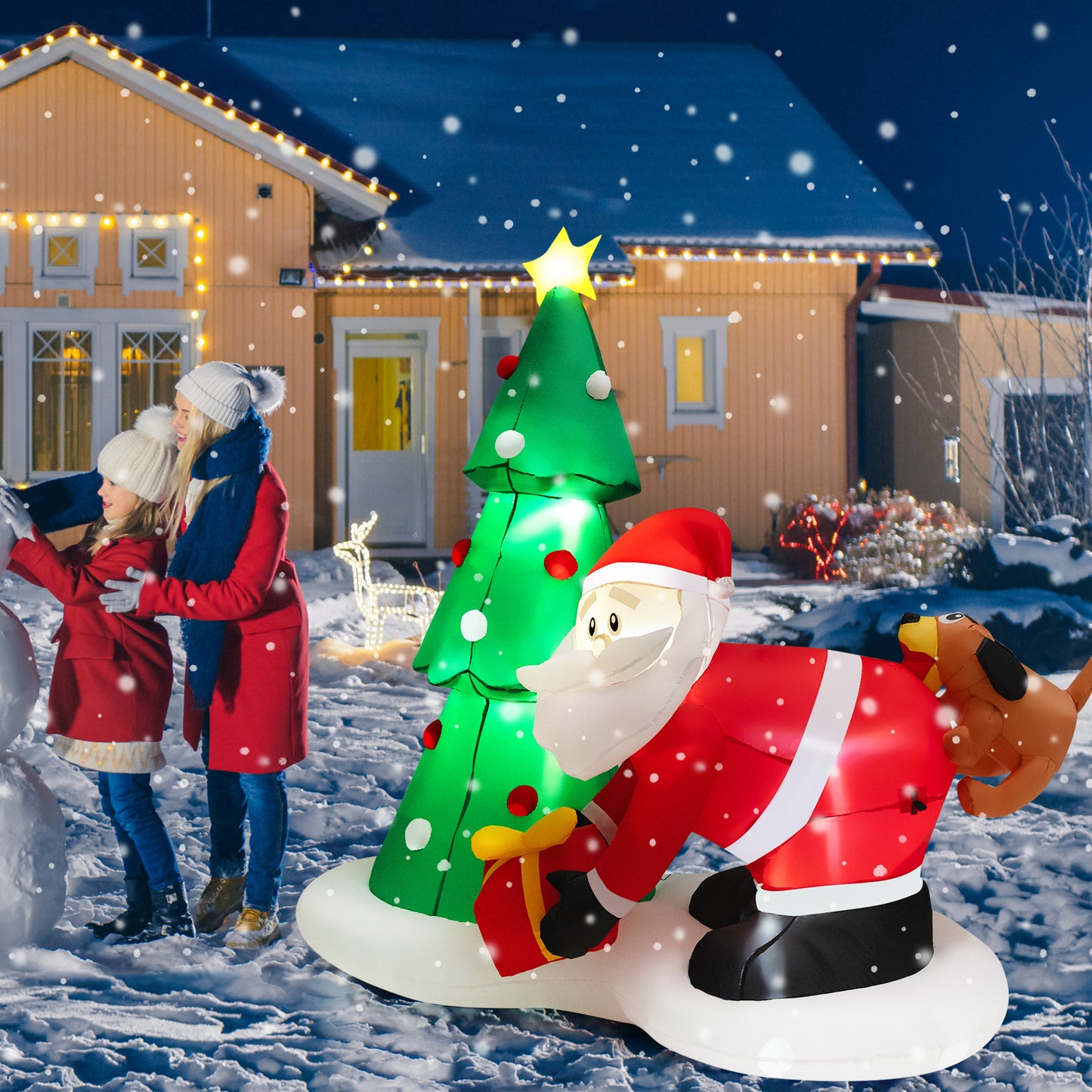 Topbuy 7 FT Inflatable Christmas Tree and Santa Claus Blow up Christmas Tree with Santa Gift Box & Dog