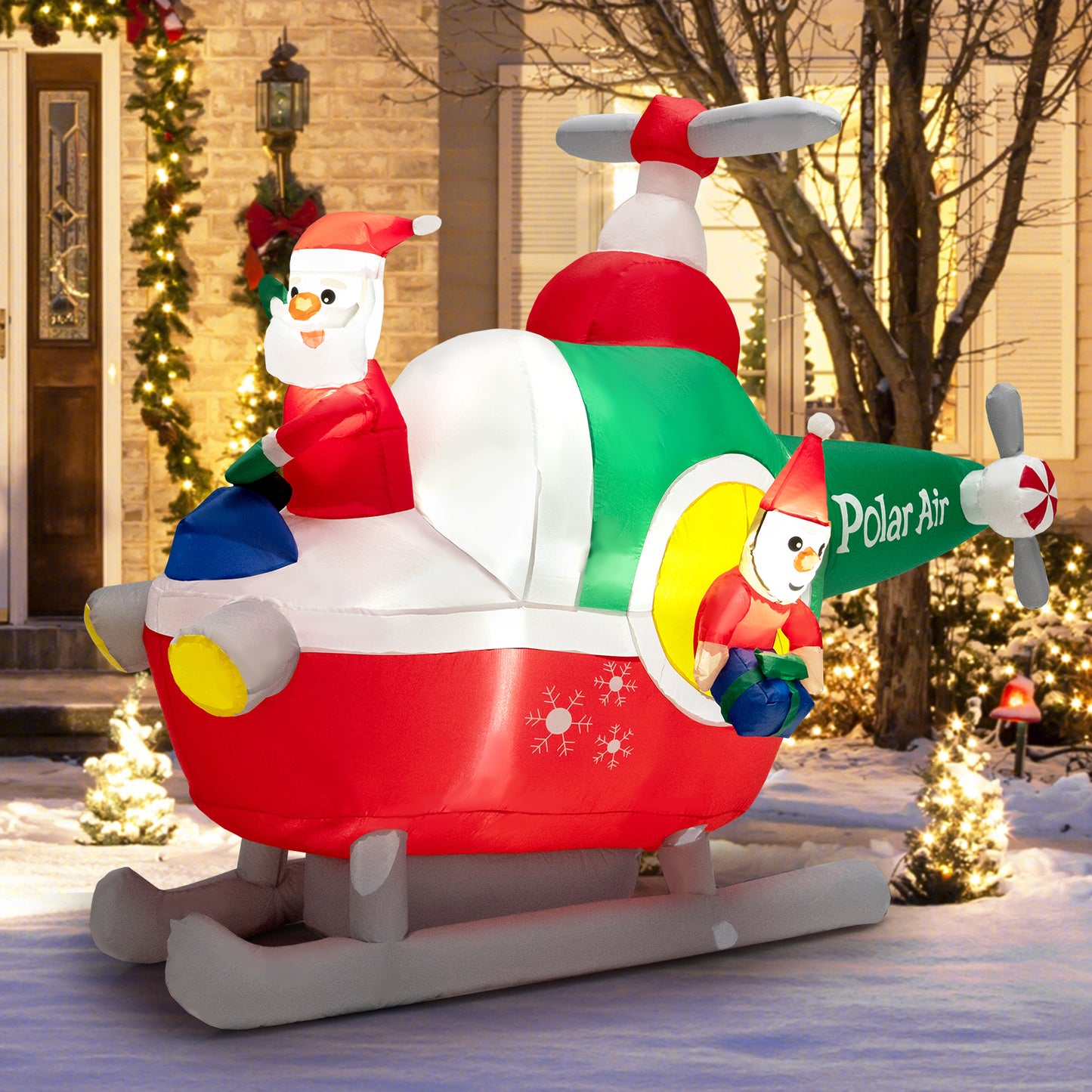 Topbuy 6 FT Inflatable Santa Claus with Helicopter & Airplane Propellers Quick Blow Up Santa Claus with Built-in LED Lights