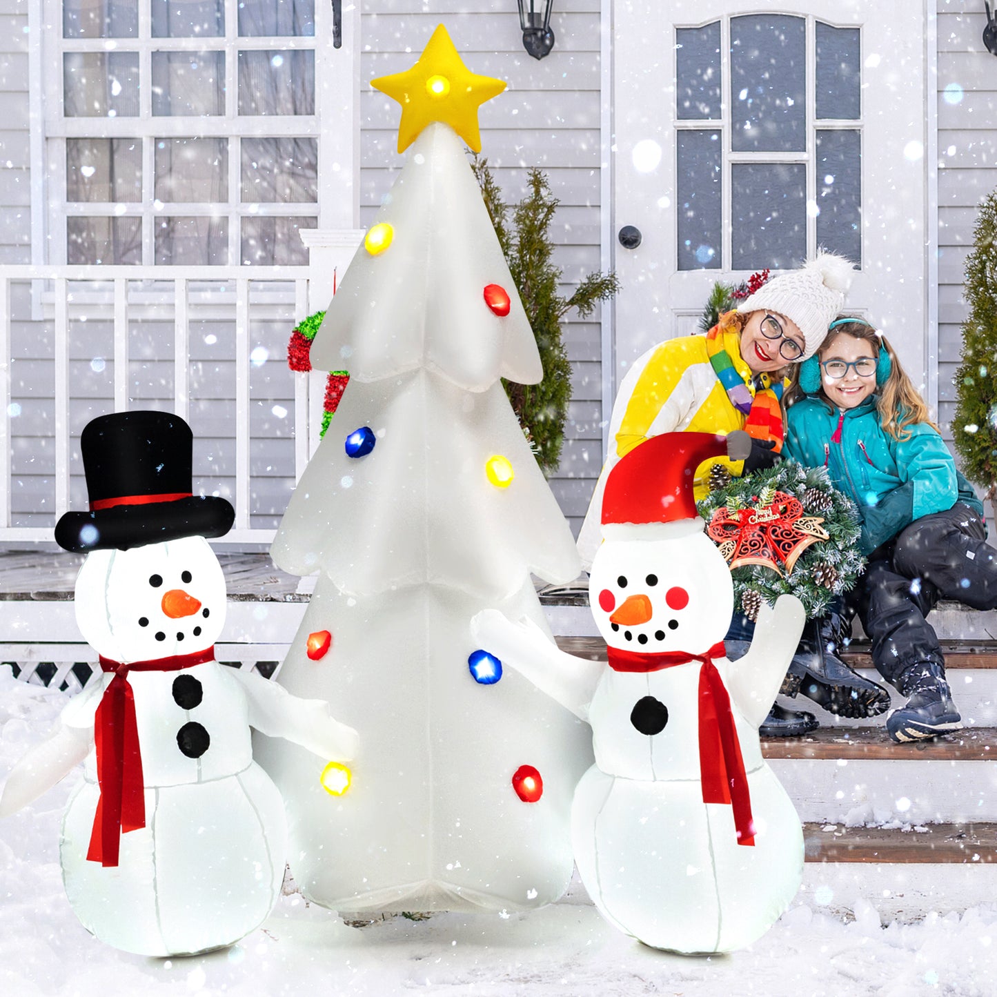Topbuy 6 FT Inflatable Christmas Tree with 2 Fun Snowmen, Blow Up Xmas Decoration with 9 Flashing Lights & 4 Ordinary LED Lights