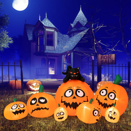 Topbuy 9.5 FT Long Inflatable Pumpkin Combo w/ Black Cat Extra Long Blow-up Pumpkin Halloween Decoration w/ Built-in LED Lights