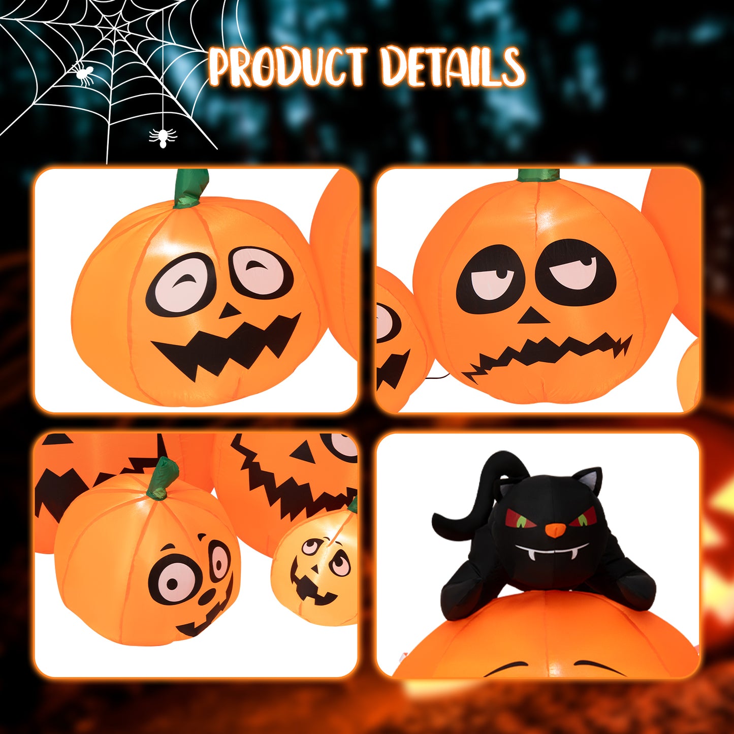 Topbuy 9.5 FT Long Inflatable Pumpkin Combo w/ Black Cat Extra Long Blow-up Pumpkin Halloween Decoration w/ Built-in LED Lights