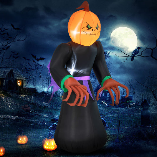 Topbuy 6.5 FT Halloween Inflatable Pumpkin Reaper Giant Blow up Ghost Decoration w/Pumpkin Face Built-in Lights Ground Stakes