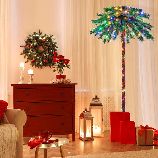 Topbuy 6FT Christmas Palm Tree Pre-lit Tropical Style Palm Tree w/210 4-Color LED Lights 64 Branch Tips & Metal Base