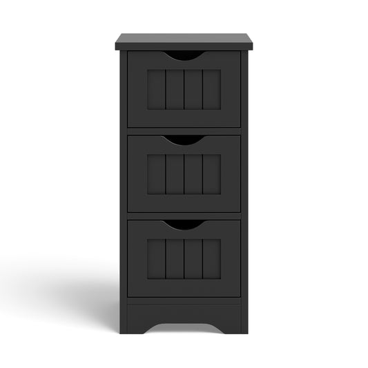 Topbuy 3-Drawer Bathroom Floor Cabinet Freestanding Side Storage Organizer w/Cut-Out Handle Black/Coffee