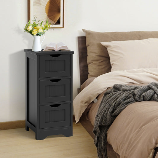 Topbuy 3-Drawer Bathroom Floor Cabinet Freestanding Side Storage Organizer w/Cut-Out Handle Black/Coffee