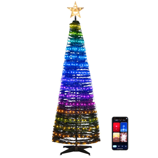 Topbuy 6FT Pop-up Pre-lit Christmas Tree Collapsible Artificial Xmas Tree Metal Base Indoor & Outdoor Lighted Christmas Decor