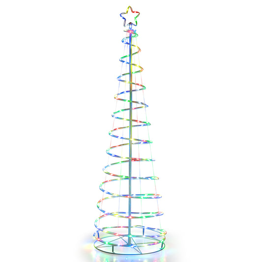 Topbuy 6FT Light Up Spiral Christmas Tree RGB Artificial Tree w/Tree Top Star 135 LED Lights Metal Base Indoor & Outdoor Collapsible Spiral Tree