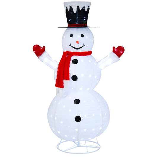 Topbuy 6FT Lighted Christmas Snowman Pop-up Snowman Figure w/200 Lights Red Scarf Black Hat Ground Stakes Zip Ties Collapsible Faux Light up Snowman