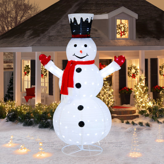 Topbuy 6FT Lighted Christmas Snowman Pop-up Snowman Figure w/200 Lights Red Scarf Black Hat Ground Stakes Zip Ties Collapsible Faux Light up Snowman