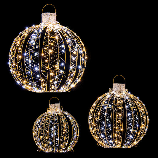 Topbuy 3 Pack Christmas LED Light Balls Outdoor Hanging Light Spheres w/180 Warm Light & 180 White Light 30 Cable Ties & 6 Stakes
