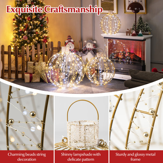 Topbuy 3 Pack Christmas LED Light Balls Outdoor Hanging Light Spheres w/180 Warm Light & 180 White Light 30 Cable Ties & 6 Stakes