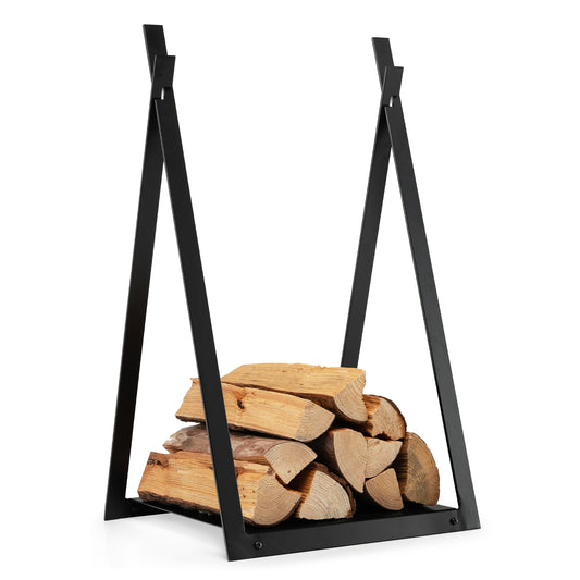 Topbuy 16'' Triangle Fireplace Rack Decorative Log Storage Holder w/ Raised Base Heavy-Duty Steel Frame & Solid Base