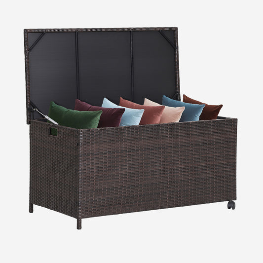 Patiojoy Outdoor 50 Gallon Wicker Storage Box PE Rattan Storage Container with Lid Deck&Waterproof Liner Mix Brown