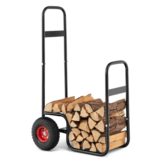 Topbuy Firewood Log Cart Carrier Firewood Cart Wood Hauler with Wear-Resistant and Shockproof Rubber Wheels