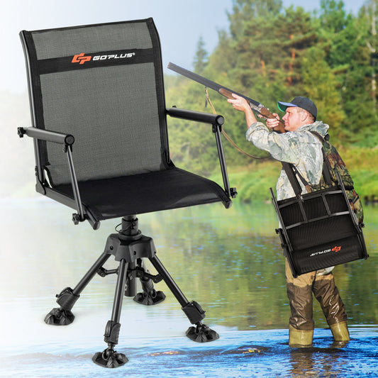 Topbuy 360?? Swivel Blind Hunting Chair, Foldable & Portable Hunting Chair W/ Oversized Duck Feet Padded Armrests Mesh Back&Height Adjustable