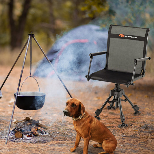 Topbuy 360?? Swivel Blind Hunting Chair, Foldable & Portable Hunting Chair W/ Oversized Duck Feet Padded Armrests Mesh Back&Height Adjustable