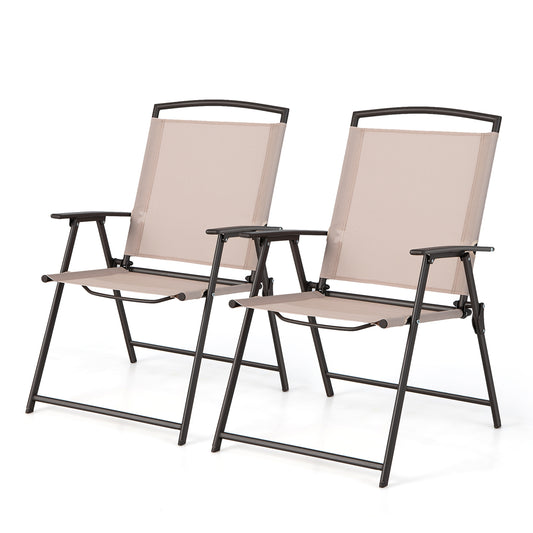 Topbuy 2/4 Piece Patio Folding Chairs Outdoor Dining Chairs w/ Breathable Fabric Heavy Duty Steel & Rustproof Steel Frame