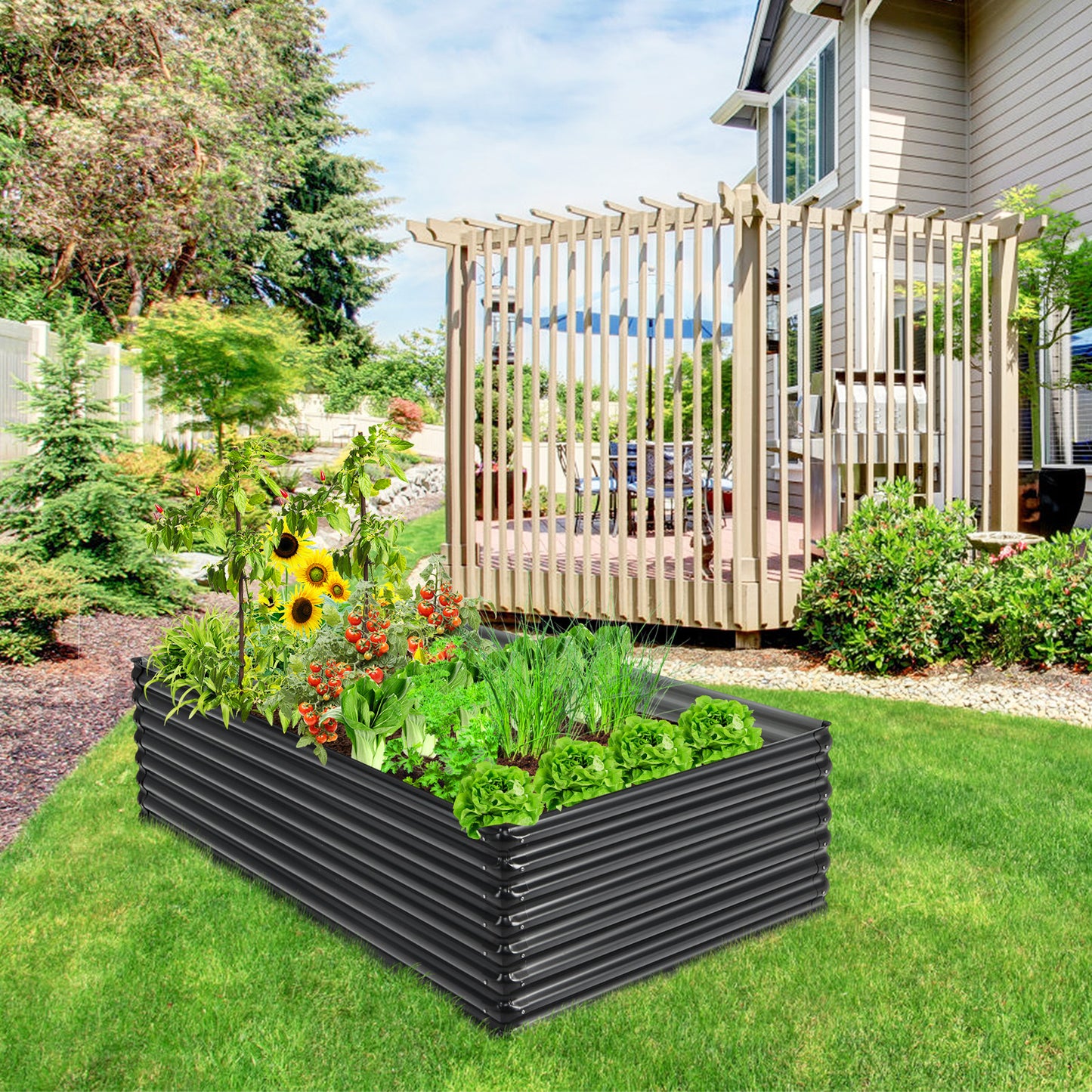 Topbuy Galvanized Metal Raised Garden Bed 71'' x 20.5'' x 43.5'' Large Outdoor Raised Planter Box for Vegetable Flower Fruit Herb Garden
