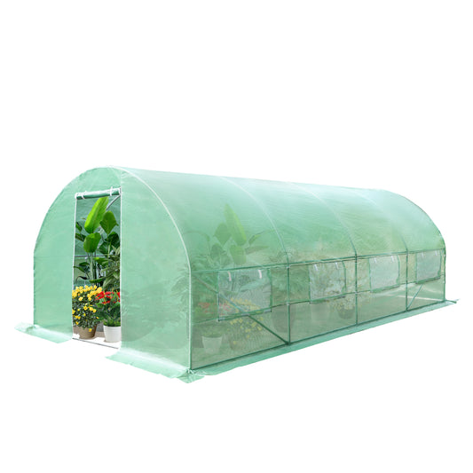 Topbuy 10FT x 20FT x 6.5FT Portable Walk-in Greenhouse Outdoor Gardening Greenhouse w/ 2 Roll-up Zippered Doors 8 Side Mesh Windows