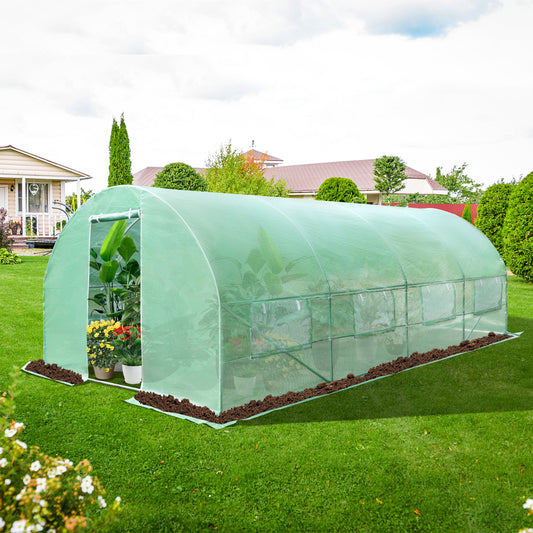 Topbuy 10FT x 20FT x 6.5FT Portable Walk-in Greenhouse Outdoor Gardening Greenhouse w/ 2 Roll-up Zippered Doors 8 Side Mesh Windows