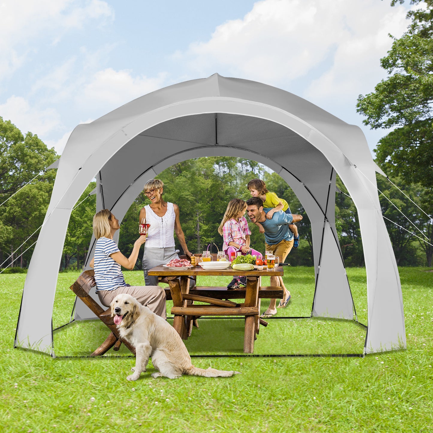 Topbuy 11'' x 11'' Large Sun Shelter for 6-8 People UPF50+ Beach Tent W/ Carry Bag 16 Stakes 8 Wind Ropes Portable Sunshade Tent