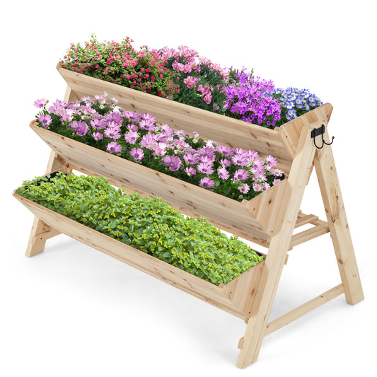 Topbuy Safstar 3-Tier Vertical Garden Bed Wooden Elevated Planter Bed W/ Legs Storage Shelf 2 Hooks Raised Bed Kit