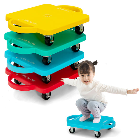 Topbuy 4-Pack Floor Scooter Kids Sitting Scooter Board with Safety Handles & Non-Marring Rolling Casters