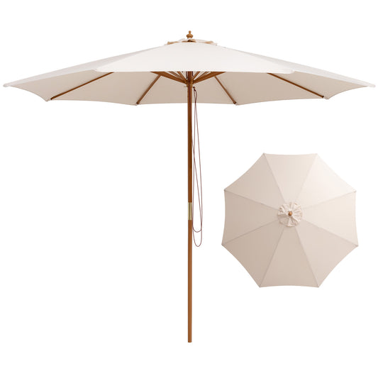 Topbuy 10FT Patio Umbrella Outdoor Table Market Umbrella with 8 Bamboo Ribs Pulley Lift and Ventilation Hole Beige