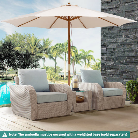 Topbuy 10FT Patio Umbrella Outdoor Table Market Umbrella with 8 Bamboo Ribs Pulley Lift and Ventilation Hole Beige