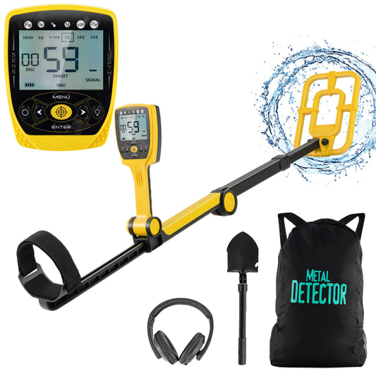 Topbuy Metal Detector for Adults Folding 27.5''-47'' High Accuracy IP68 Waterproof Metal Detector w/ Adjustable LCD Display & 10'' Search Coil