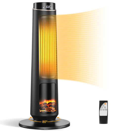 Topbuy 1500W PTC Space Heater, Electric Ceramic Tower Heater w/ LED 3D Flame Effect 80¡ã Oscillation & 12H Timer