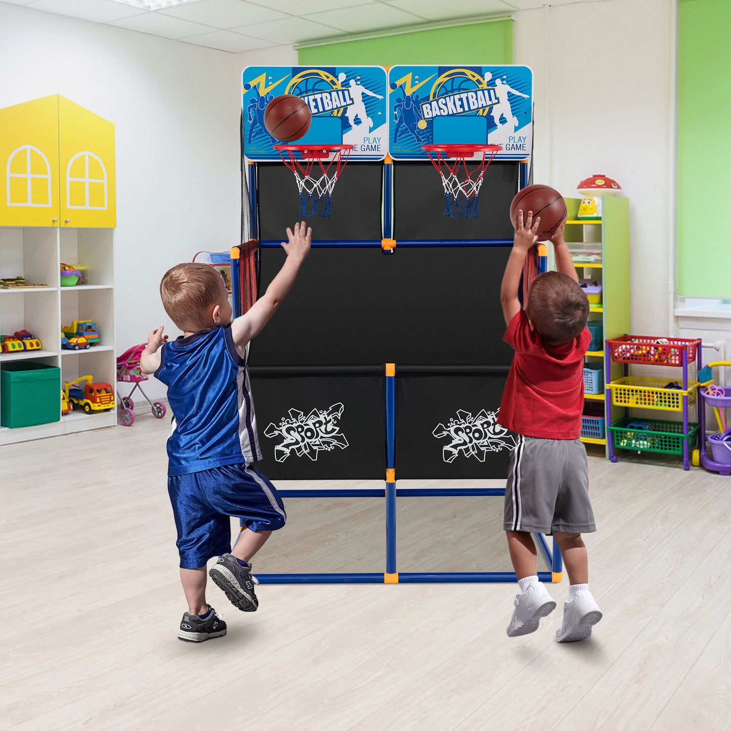 Topbuy Kids Basketball Hoop Arcade Game Double Shot Basketball Arcade with 2 Shatterproof Backboards