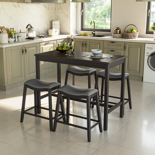 Topbuy Dining Table Set for 4 Kitchen Counter Height Table with 4 Stools 5 Piece Bistro Table Set Rubber Wood Pub Dinner Table Set