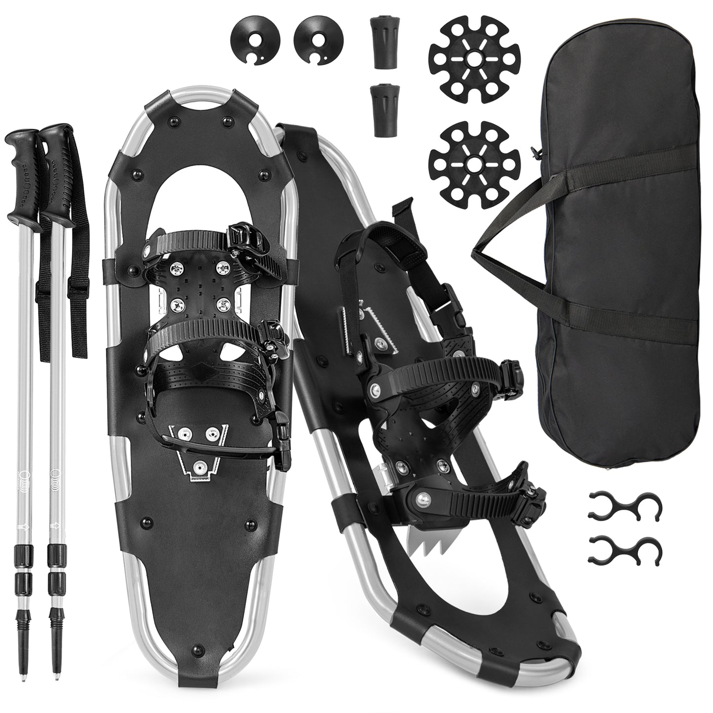Patiojoy 4-in-1 Lightweight Terrain Snowshoes for Men Women Youth Kids 21'' Aluminum Snow Shoes with Flexible Pivot System Gold/Navy/Silver