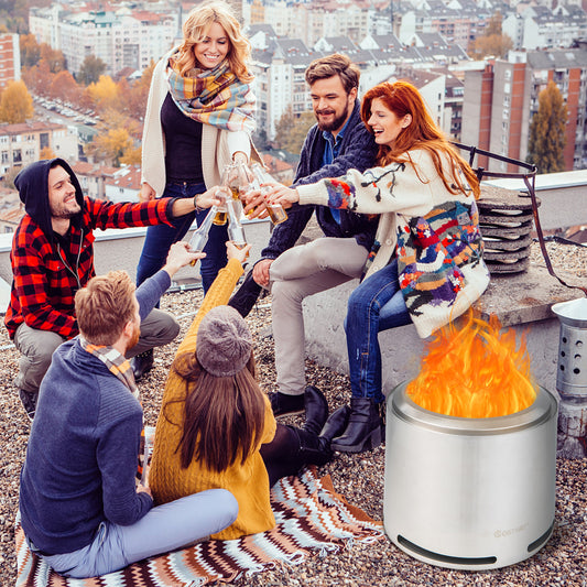 Topbuy Portable Stainless Steel Smokeless Fire Pit 18.5'' Low Smoke Fire Fit with Double-Wall Design Waterproof Cover & Windproof Hoop