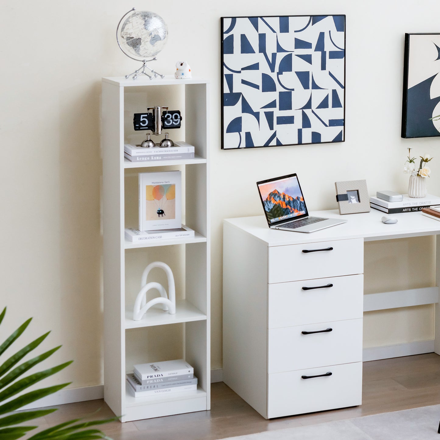 Topbuy 56'' Tall Bookcase, 4-Cube Bookshelf with 4 Anti-Tipping Kits Compact Toy Storage Cabinet Freestanding Shelving Organizer